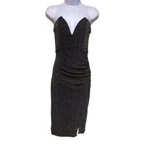 AKIRA Black Metallic Sleeveless Bodycon Cocktail Party Evening Dress Women's Siz